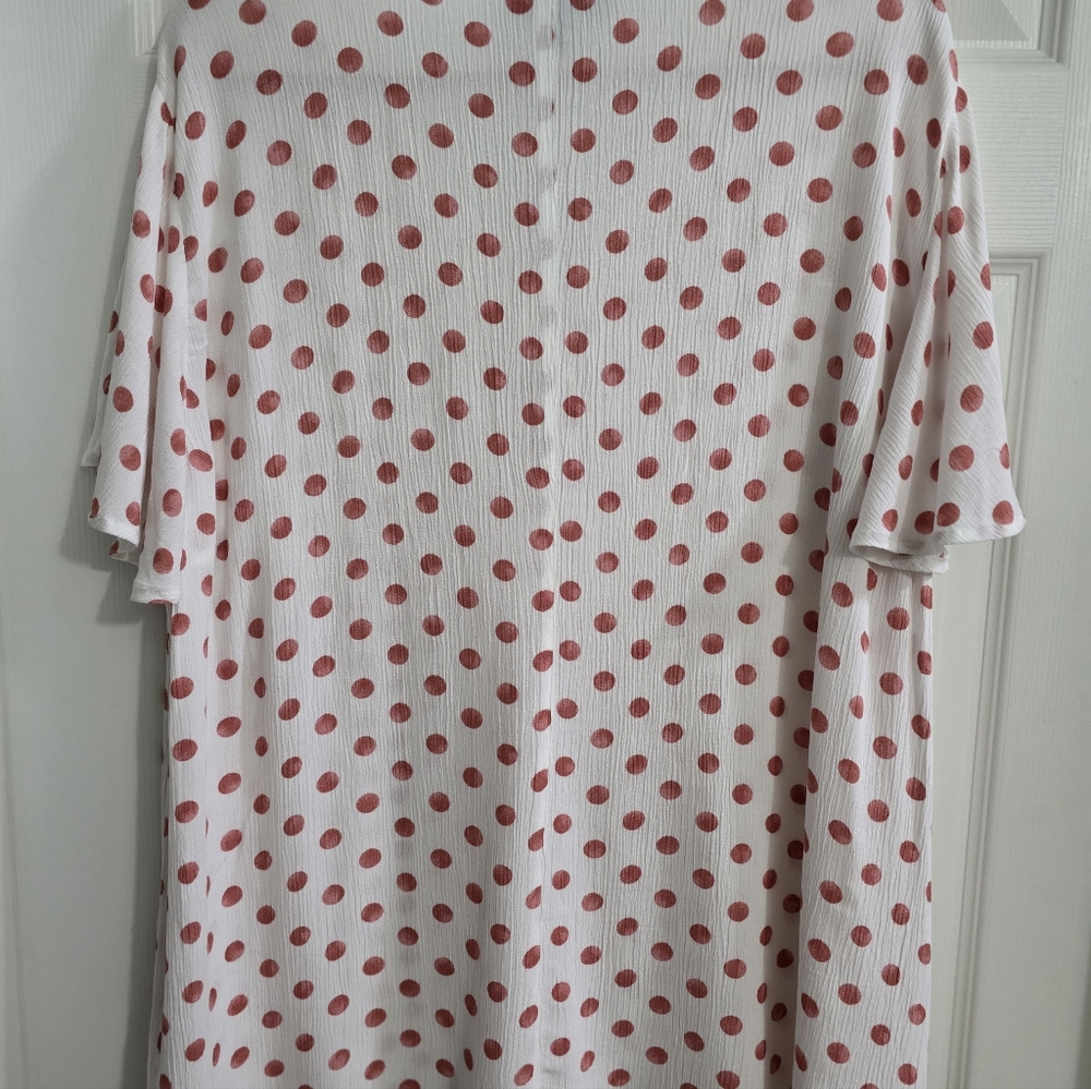 Lane Bryant White Blouse with Pink Dots - Picture 3 of 8